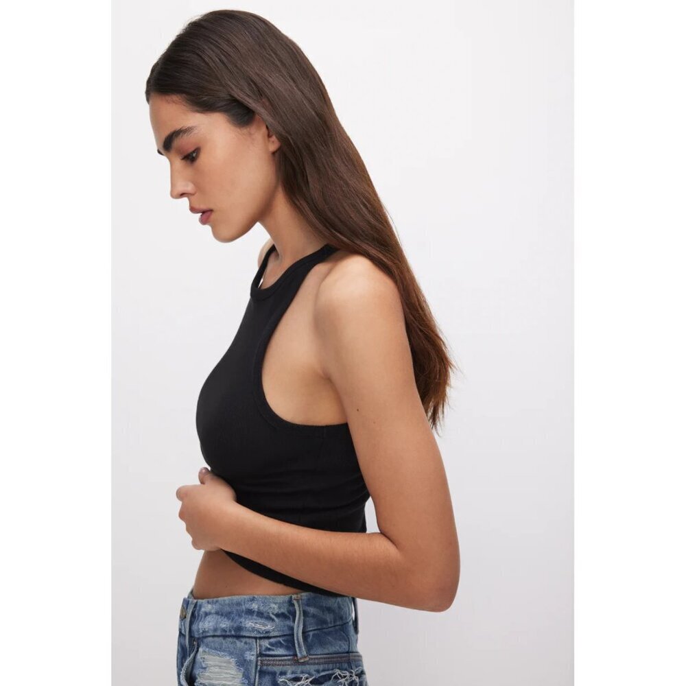 Good American Micro Rib Crewneck Tank in Black, Size XL - Picture 3 of 9